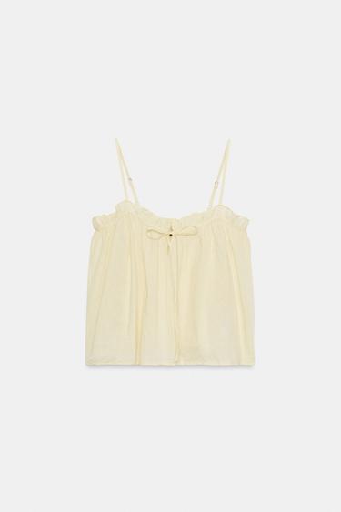 WASHED TOP WITH TIE DETAIL - Light yellow by Zara - Image 5