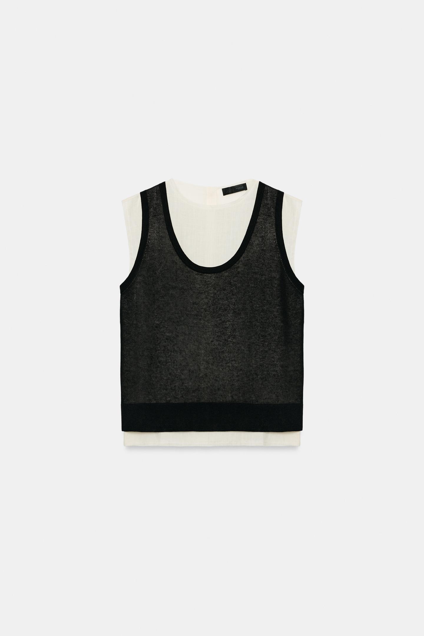 Женский топ Zara Combination Knit Top, цвет: Экрю / Чёрный — фото 5
