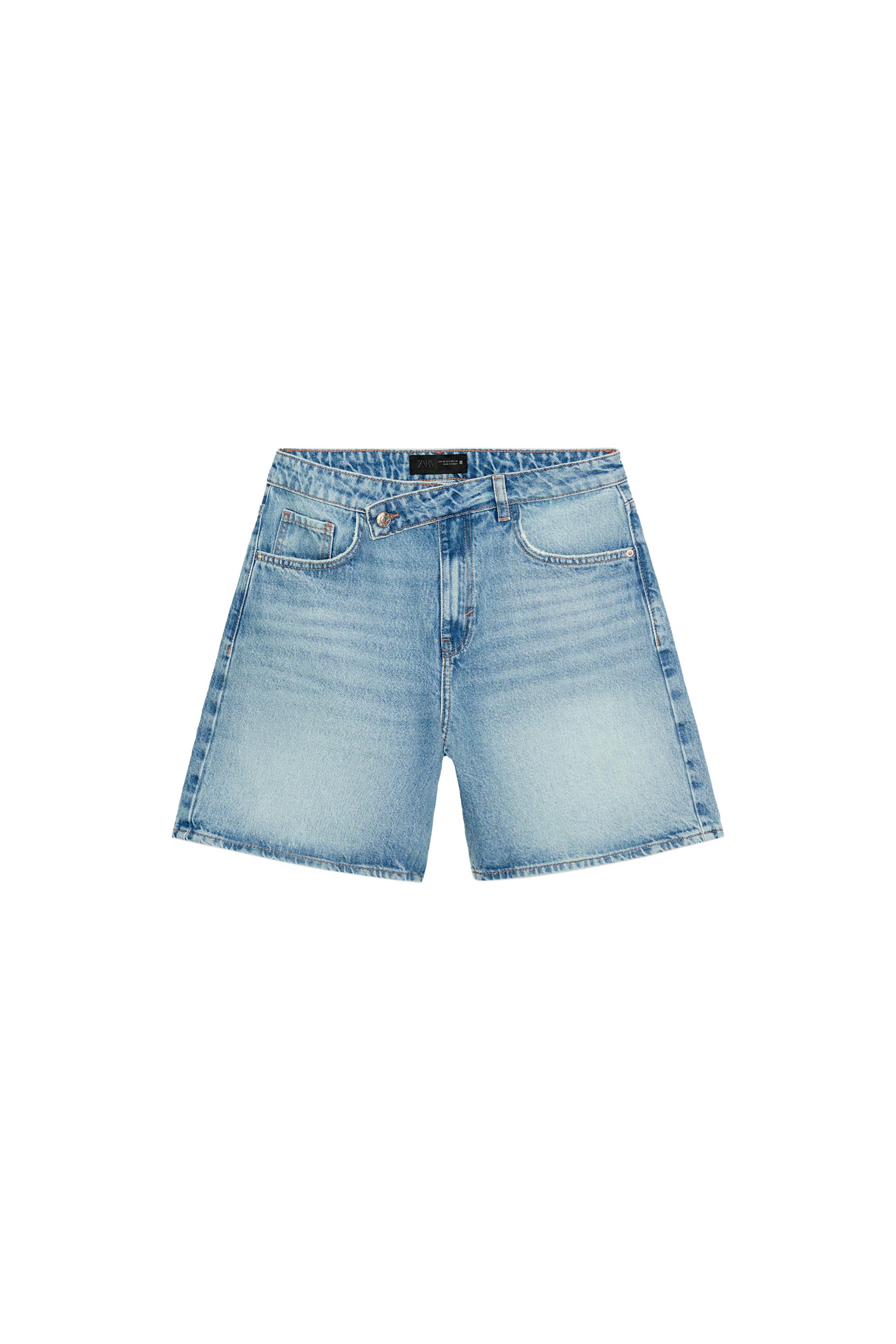 Z1975 CROSSOVER WAIST DENIM SHORTS - Mid-blue | ZARA United States