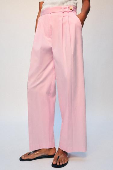 PANTALON LARGE À PINCES - Rose de Zara - Image 1