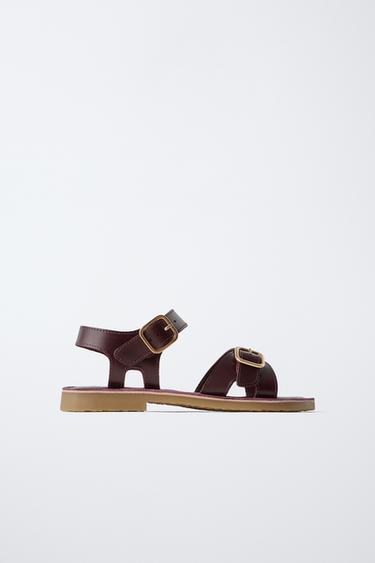 Zara LEATHER SANDALS WITH BUCKLE - Brown - Image 0