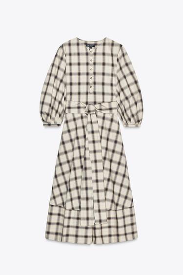 ZW COLLECTION CHECK SHIRT DRESS - Ecru / Blue by Zara