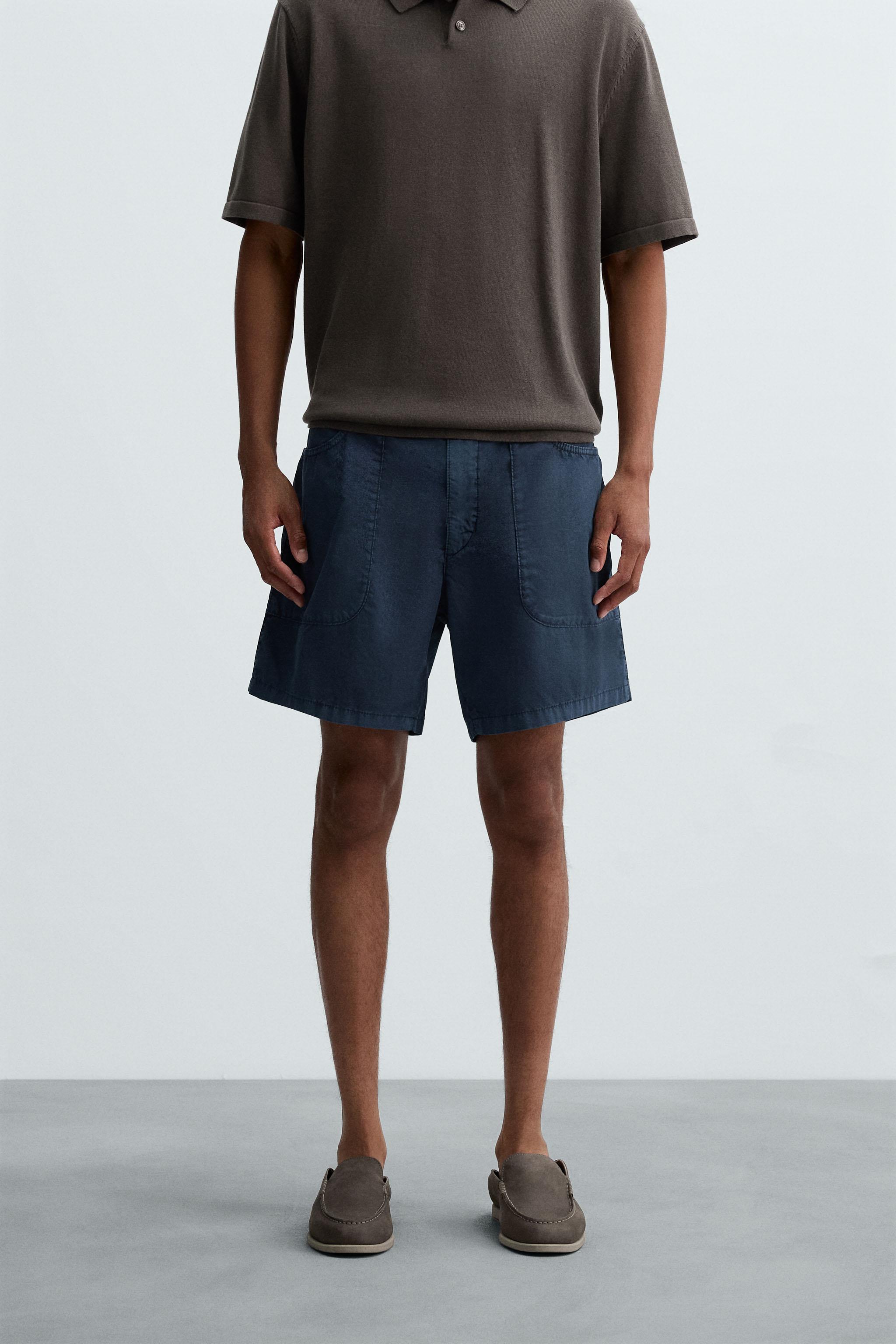 【WOOHWA】LIGHT BLUE BERMUDA DM PT WASHED COTTON BERMUDA SHORTS - Navy blue | ZARA United States