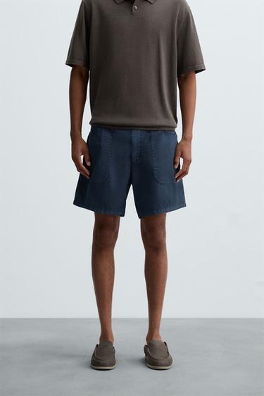 WASHED COTTON BERMUDA SHORTS - Navy blue by Zara - Image 1