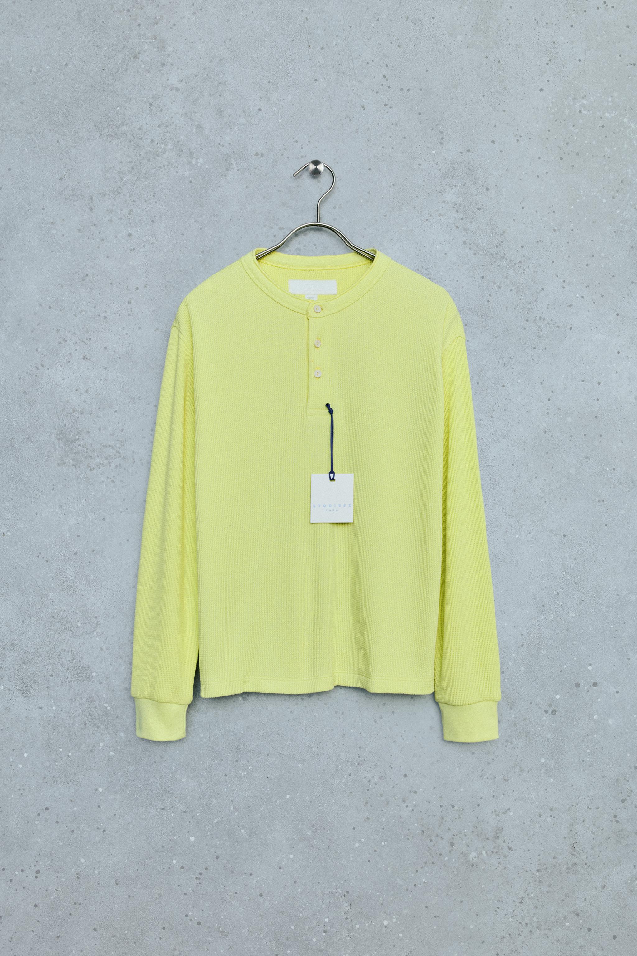 STORIESZ - WAFFLE KNIT HENLEY T-SHIRT — Lime green