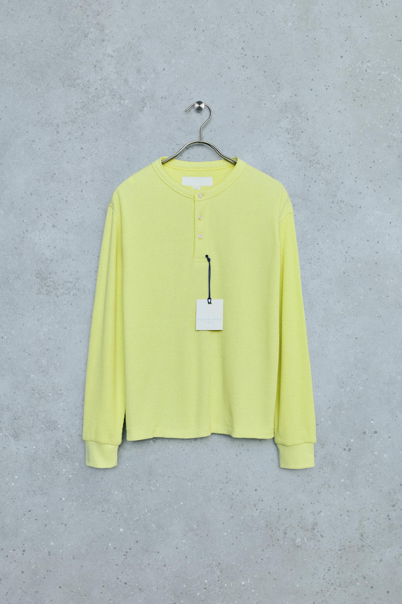 STORIESZ - WAFFLE-KNIT HENLEY T-SHIRT — Lime green