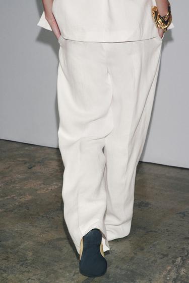 PANTALON MÉLANGE LIN PINCES ZW COLLECTION - Blanc de Zara - Image 4