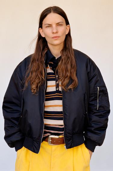 REVERSIBLE OVERSIZE BOMBER JACKET - blue/black by Zara