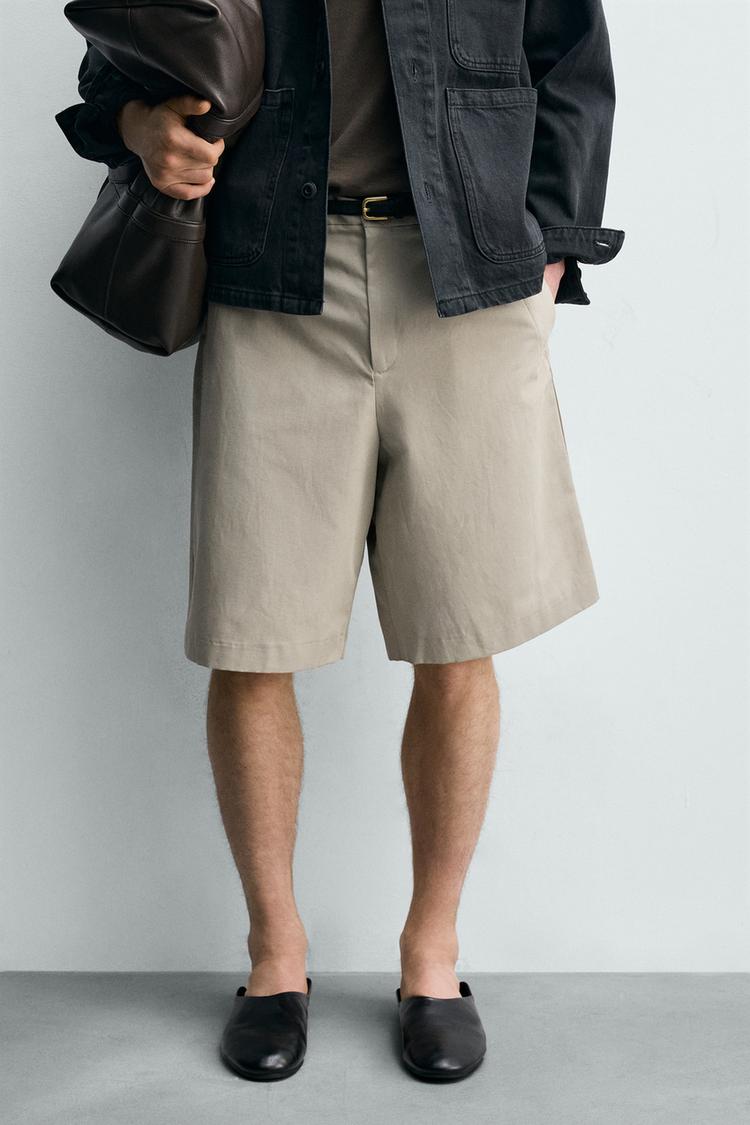 ZARA RELAXED FIT LINEN - COTTON BERMUDA SHORTS