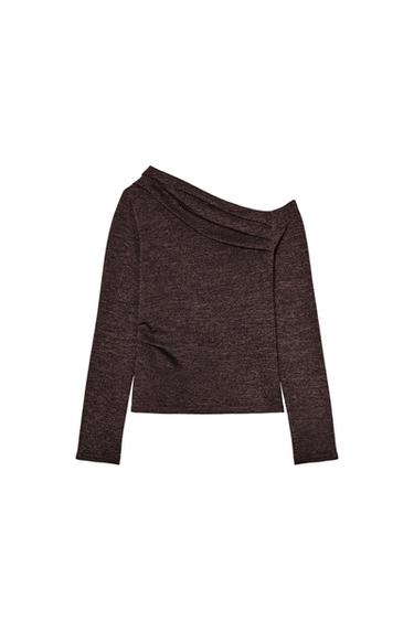 TOP ASYMÉTRIQUE PIQUÉ - Marron foncé de Zara
