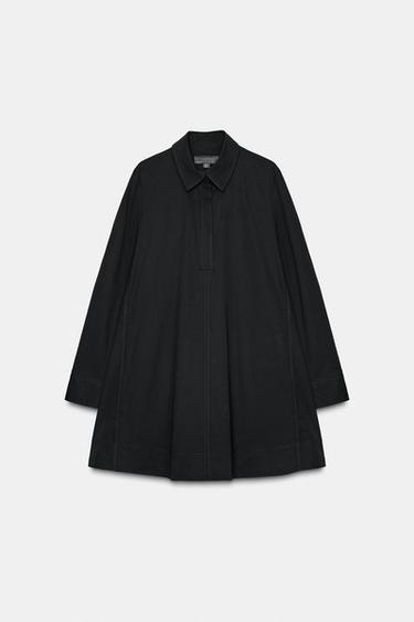 Zara 府綢襯衫式洋裝 ZW COLLECTION - 黑色