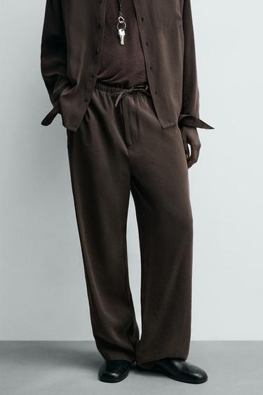 RELAXED FIT FLOWING TROUSERS - Brown by Zara