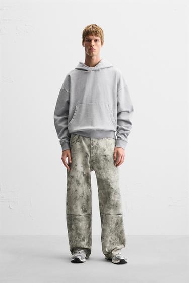 Zara RELAXED FIT ABSTRACT PRINT PANTS - Ecru / Khaki - Image 0