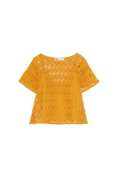 POINTELLE TOP WITH RUFFLED SLEEVES