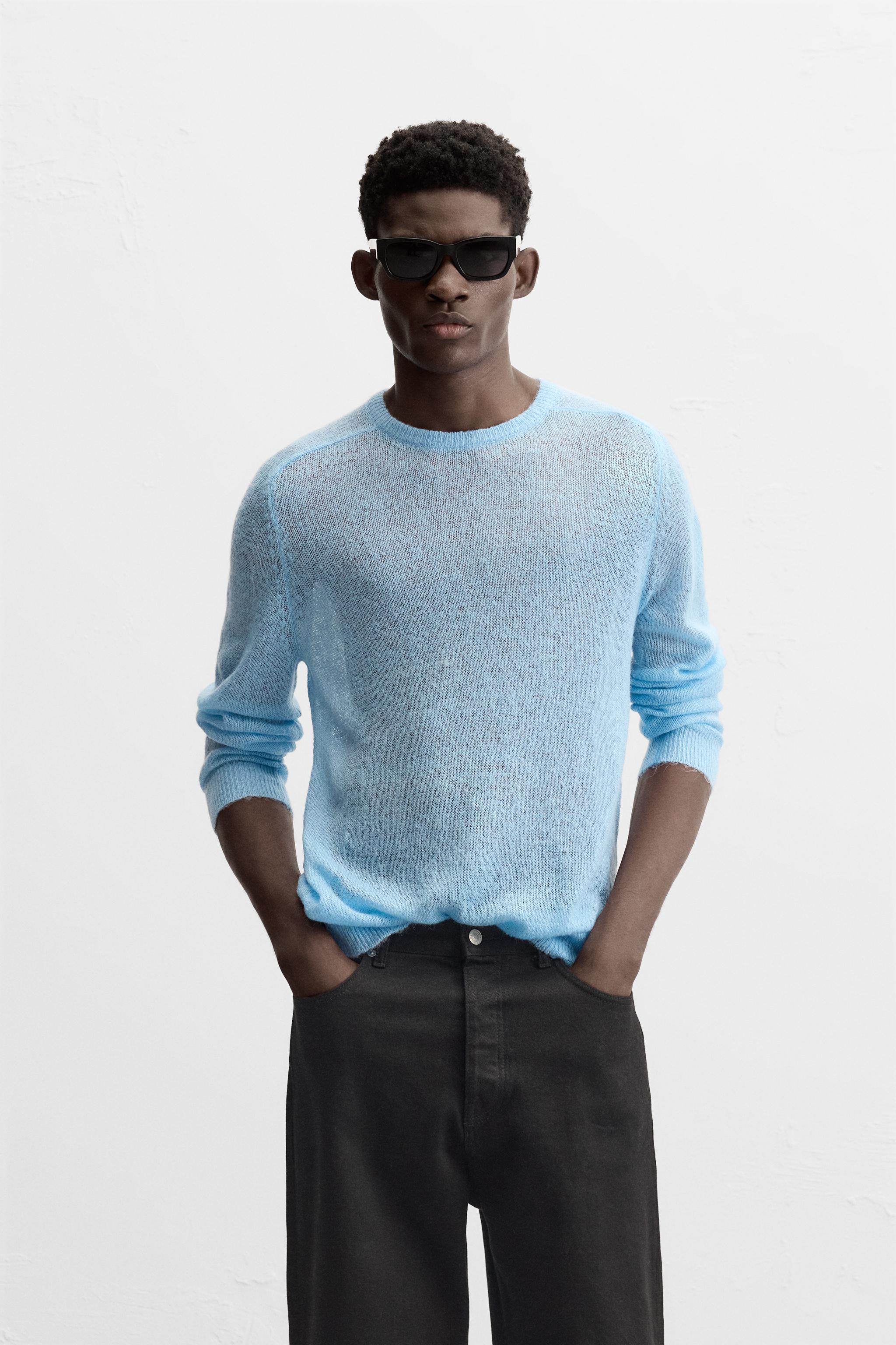 Zara Lightweight Structured Sweater Light Blue Men