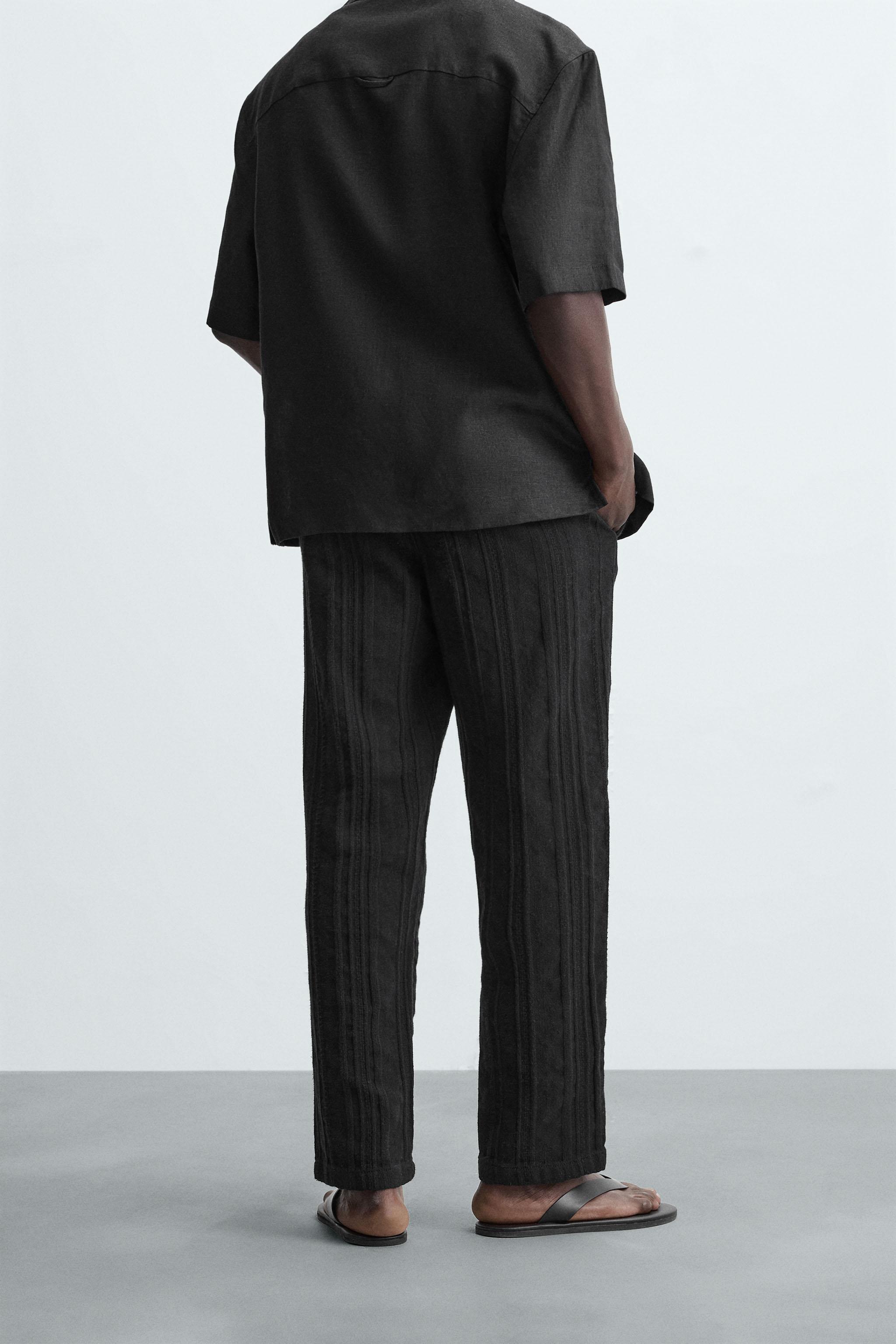 リラックスフィット テクスチャードパンツ - ブラック | ZARA