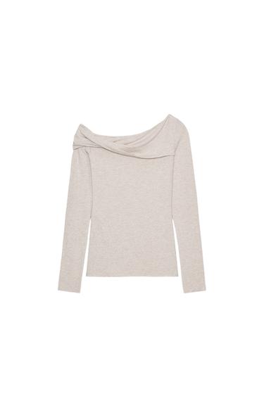 ASYMMETRIC NECK TOP - Beige marl by Zara
