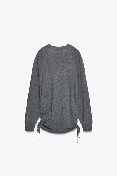 KNIT SWEATER WITH TIE DETAILS - Grey by Zara - Image 7