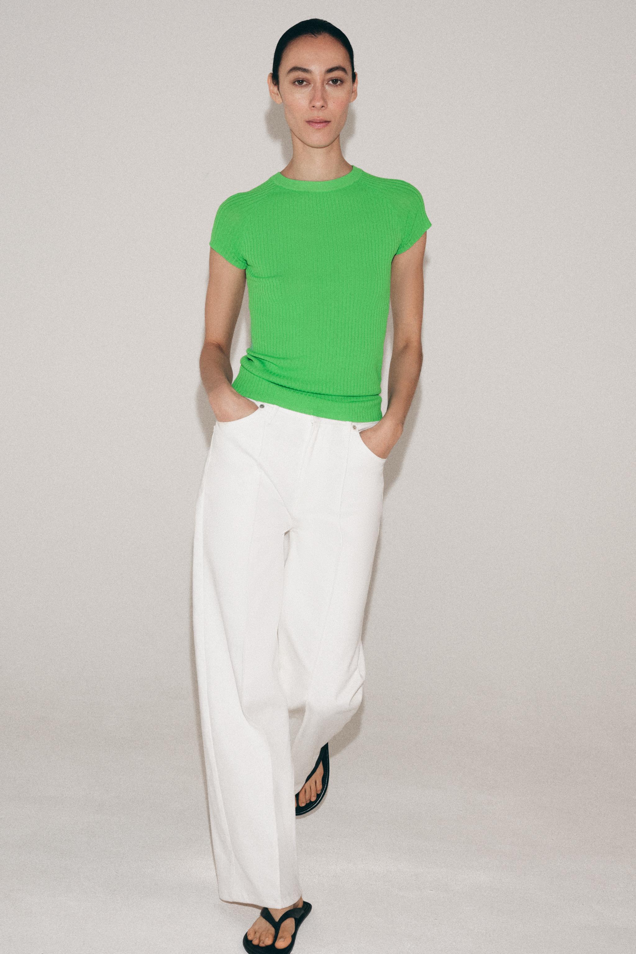 SHORT SLEEVE RIB KNIT TOP