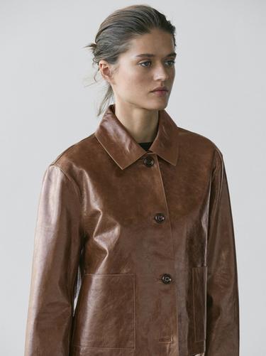 Zara Cropped nappa leather jacket - Black gold