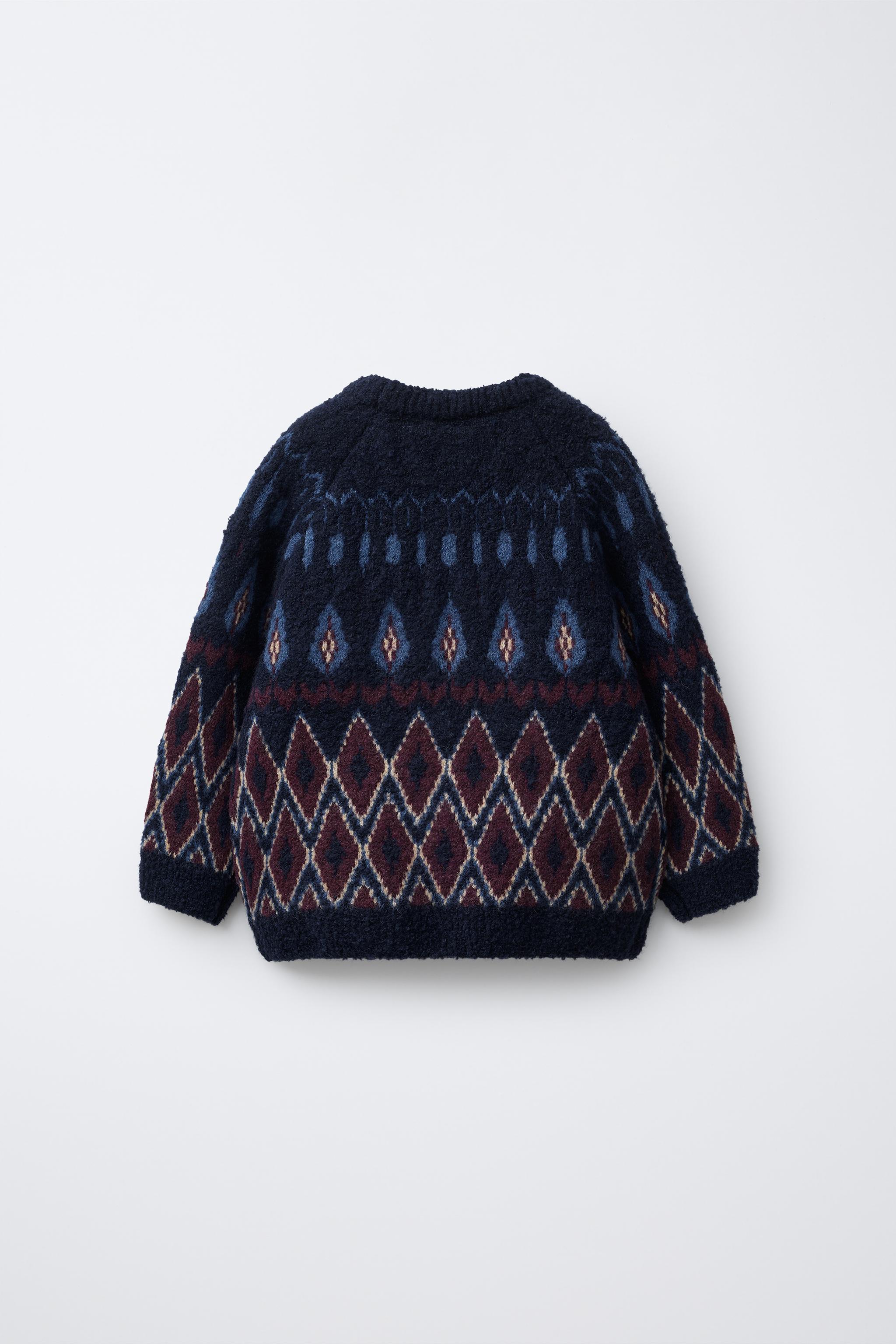 JACQUARD KNIT SWEATER Brown-Blue ZARA UAE Dubai/Sharjah