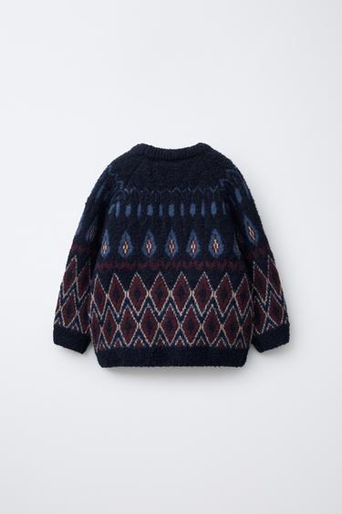 JACQUARD KNIT SWEATER - Brown-Blue by Zara - Image 1