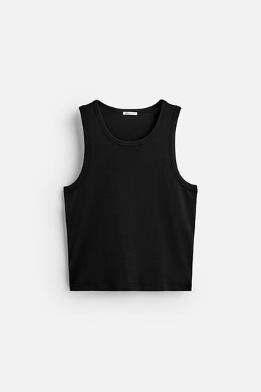 CAMISETA TANK COM NERVURAS - Preto da Zara