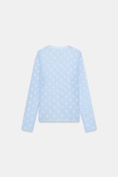 SEMI-SHEER FLORAL KNIT TOP - Pastel blue by Zara - Image 5