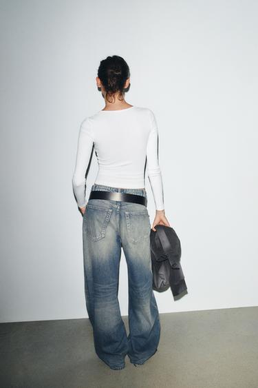 TOP CÔTELÉ MANCHES LONGUES - Blanc de Zara - Image 3