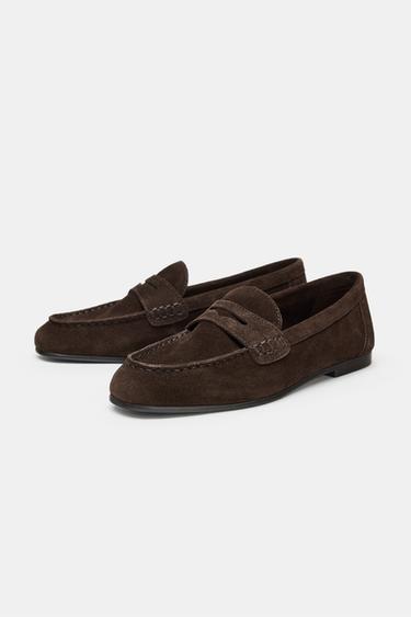 TOPSTITCHED SPLIT SUEDE LOAFERS - Chocolate Brown by Zara - Image 3