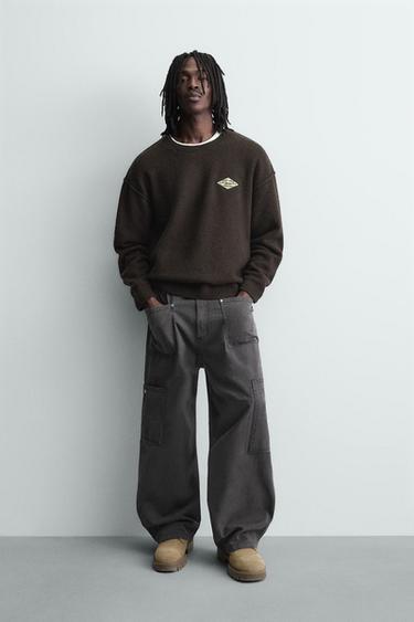 JACQUARD TEXT JUMPER - Brown by Zara