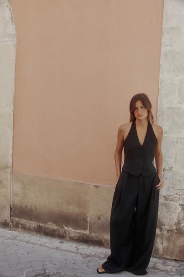 Zara DOUBLE PLEAT FLAP PANTS - Black