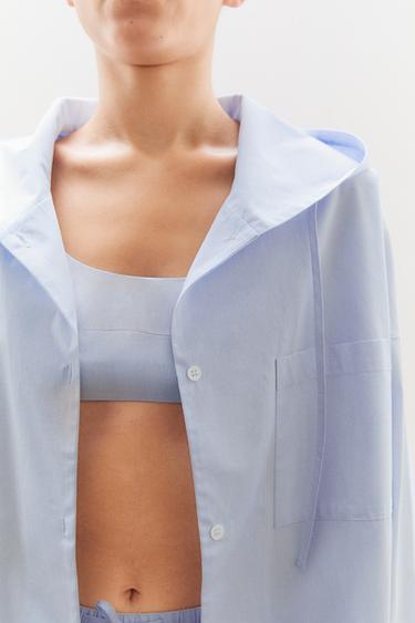CHEMISE À CAPUCHE RAYURES - Bleu de Zara - Image 5