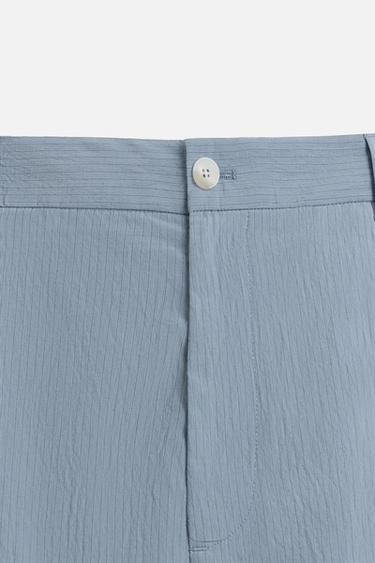STRIPED CRINKLE-EFFECT BERMUDA SHORTS - Blue by Zara - Image 8