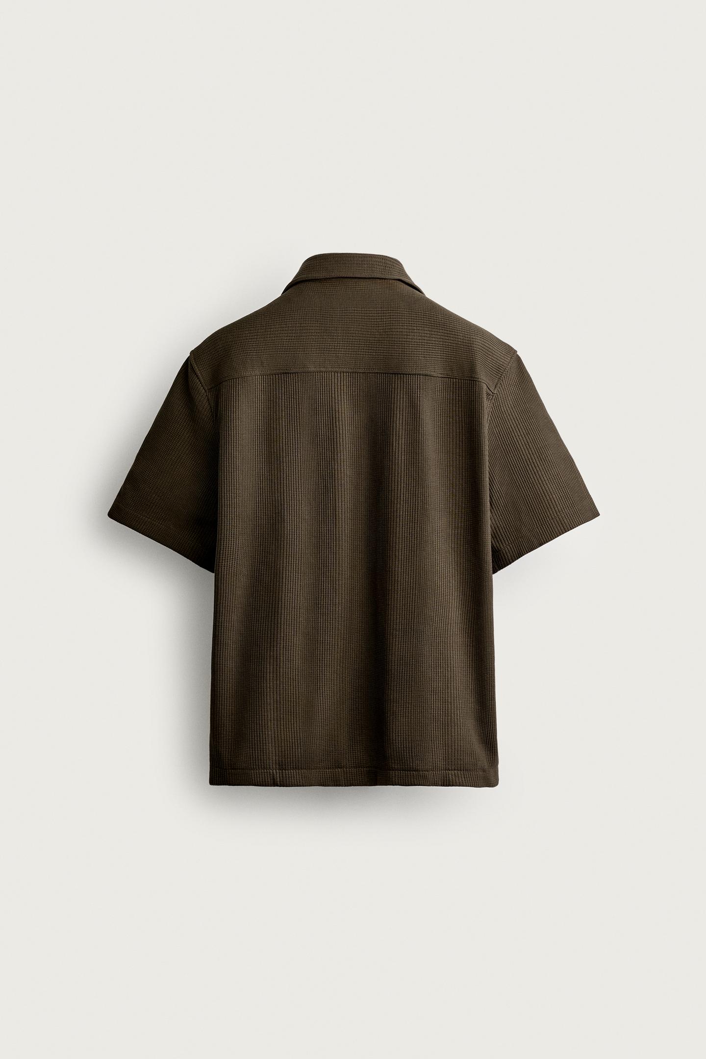 Мужская рубашка Zara Textured Regular Fit, цвет: Коричневый — фото 8