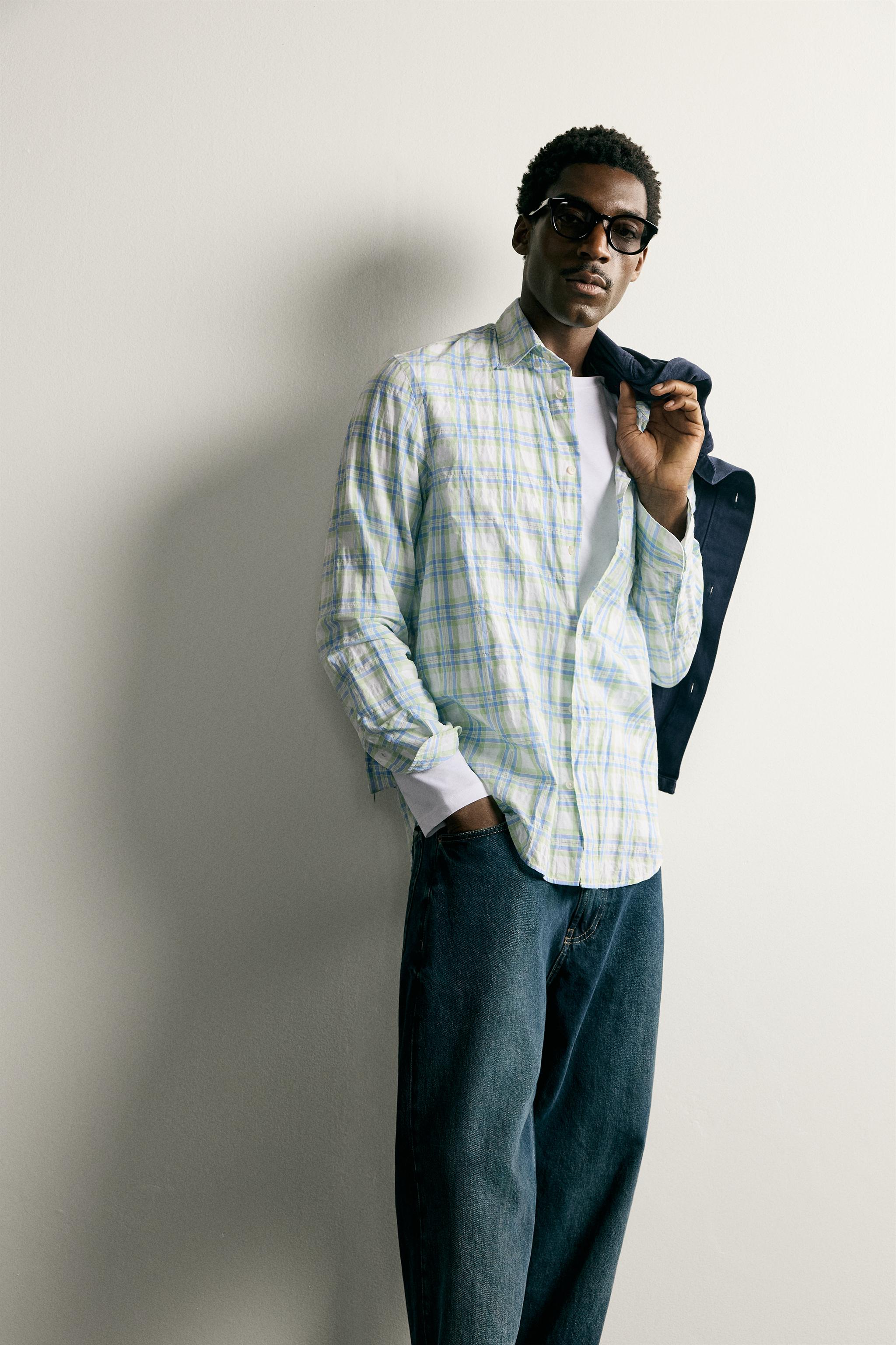 Мужские рубашки Zara REGULAR FIT WRINKLE EFFECT PLAID SHIRT — фото 6