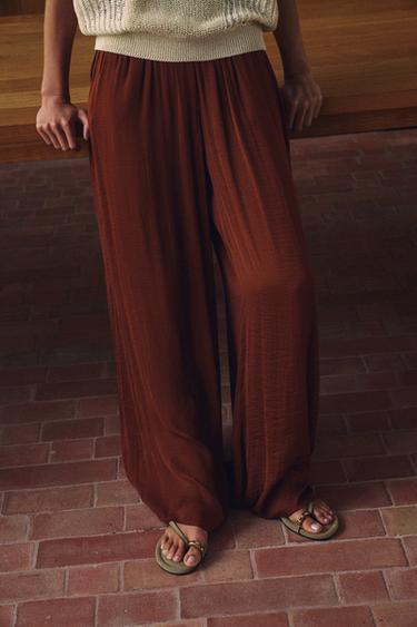 FLOWING WIDE-LEG TROUSERS - Terracotta by Zara