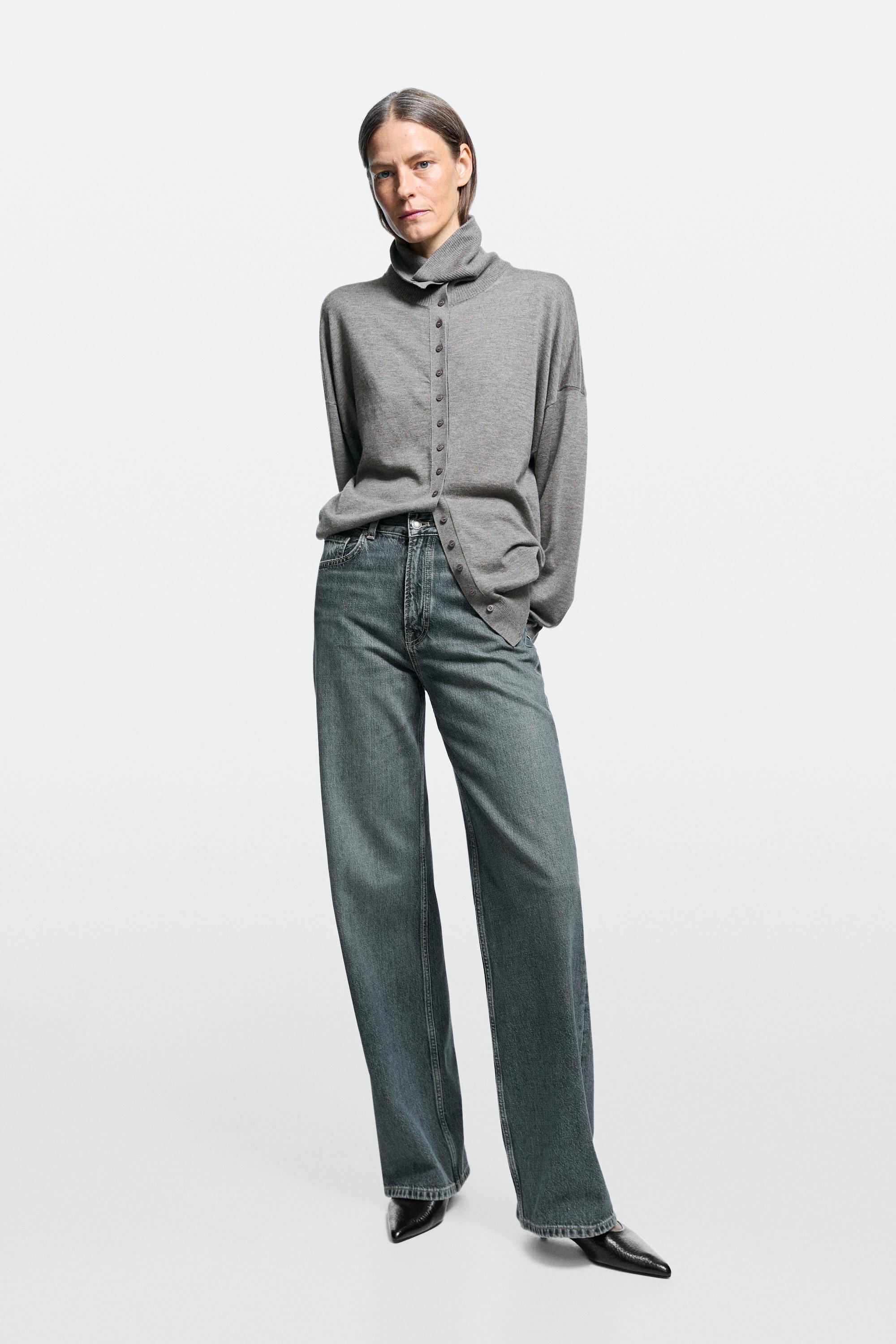 Zara Z1975 HIGH WAIST WIDE LEG JEANS WITH CROCHET DETAIL at