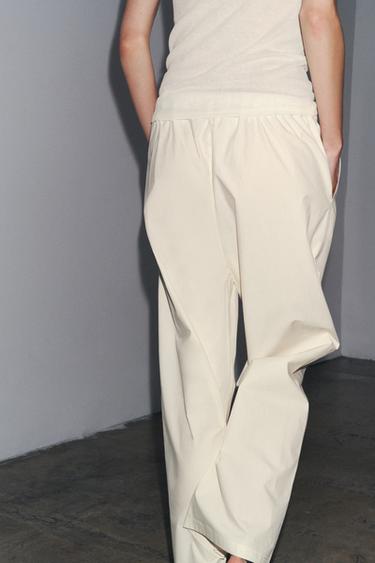 PANTALON STYLE PYJAMA EN POPELINE - Blanc cassé de Zara - Image 4