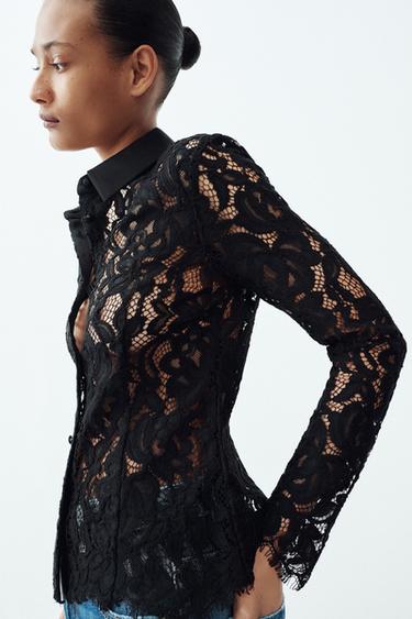 CAMISA ENCAJE ZW COLLECTION - Negro de Zara