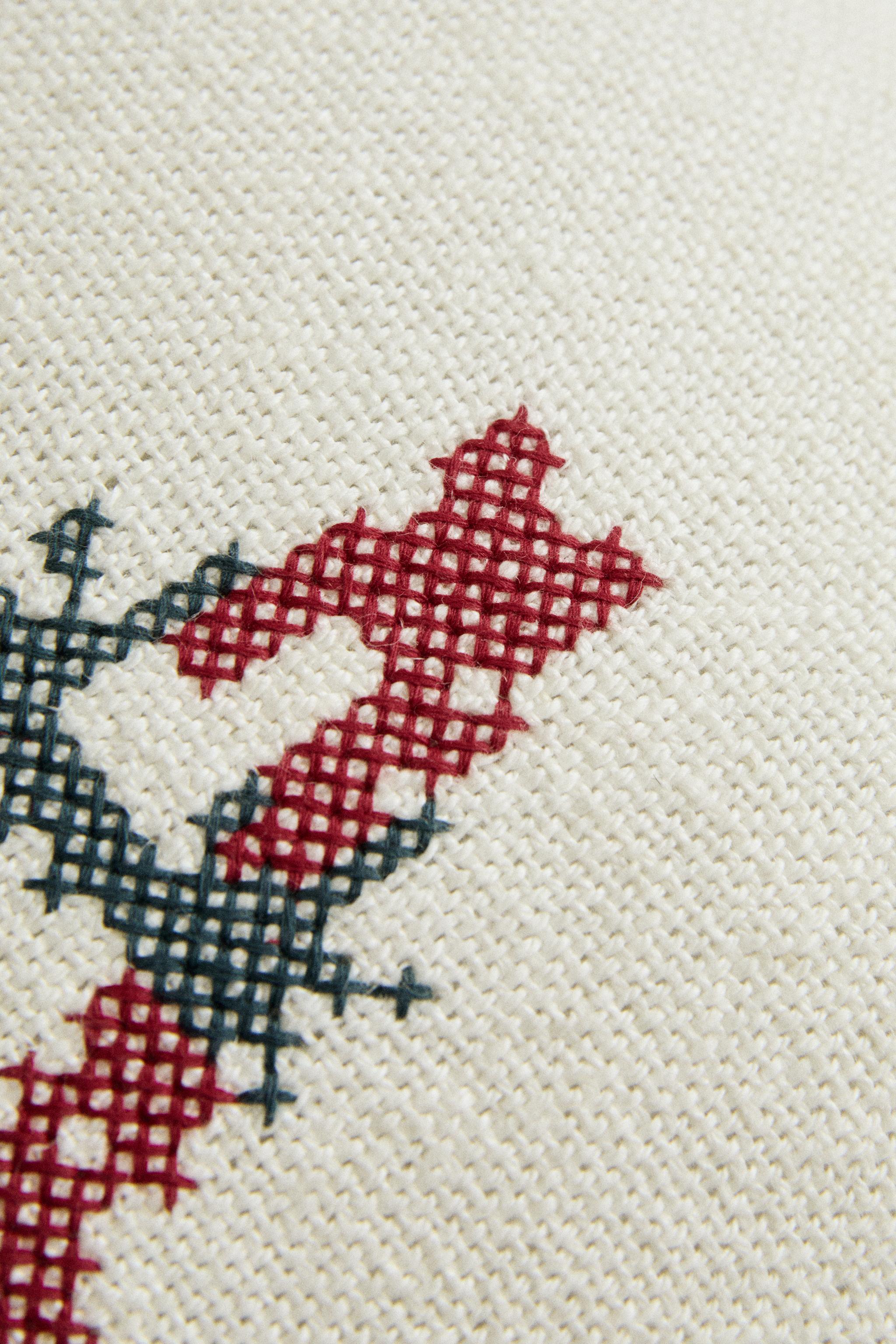LETTER A EMBROIDERED LINEN CUSHION — Ecru