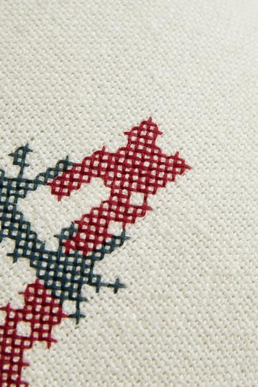 LETTER A EMBROIDERED LINEN CUSHION — Ecru 2
