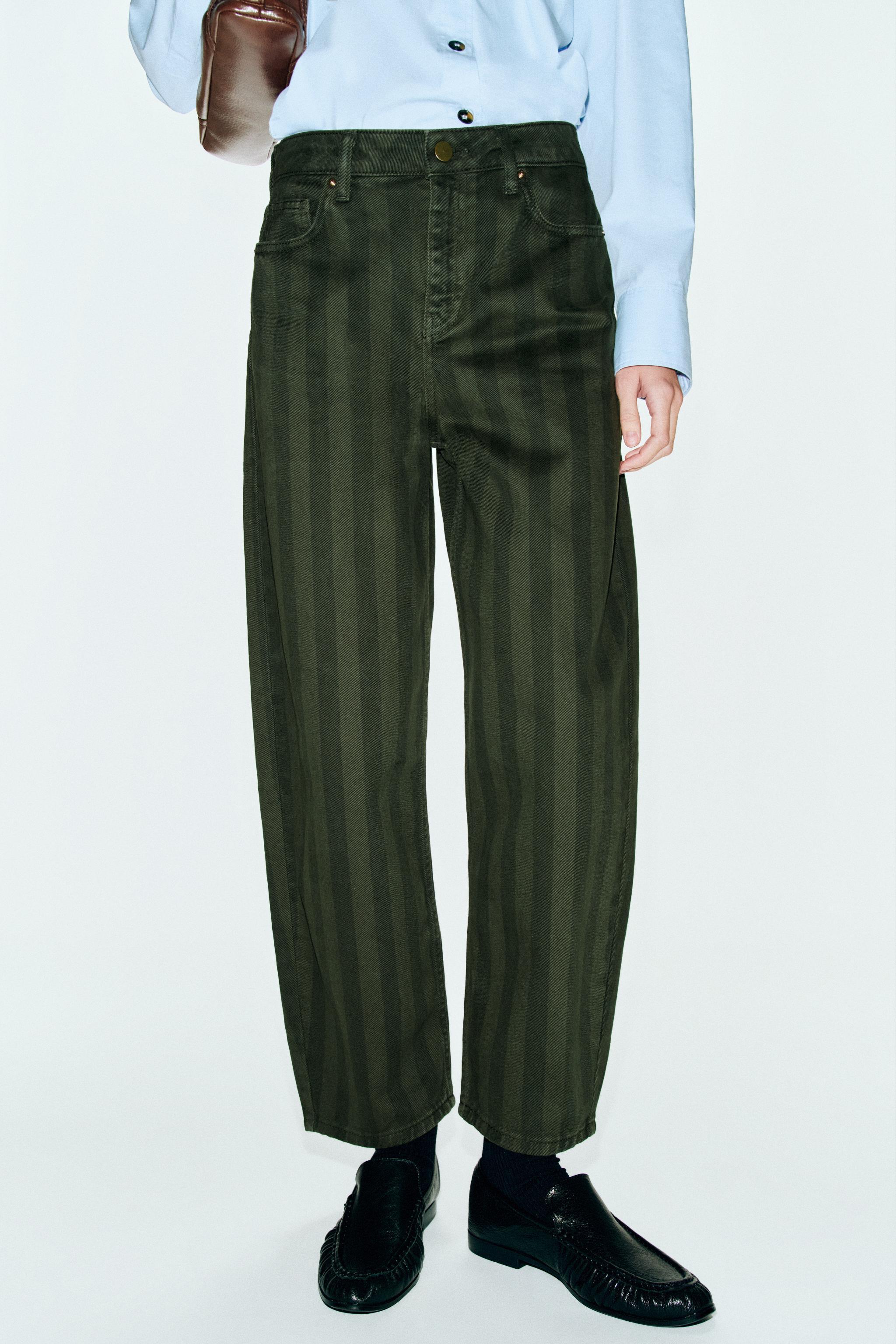 STRIPED MID-RISE STRAIGHT JEANS