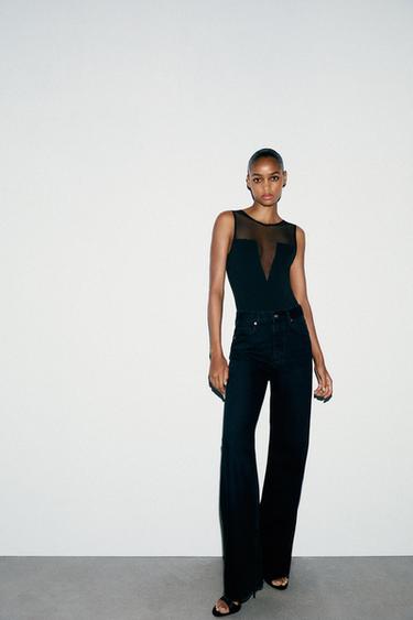 Zara CREPE TULLE COMBINATION BODYSUIT - Black - Image 0
