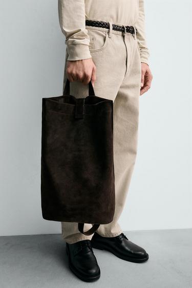 LEATHER TOTE BAG - Brown by Zara - Image 0