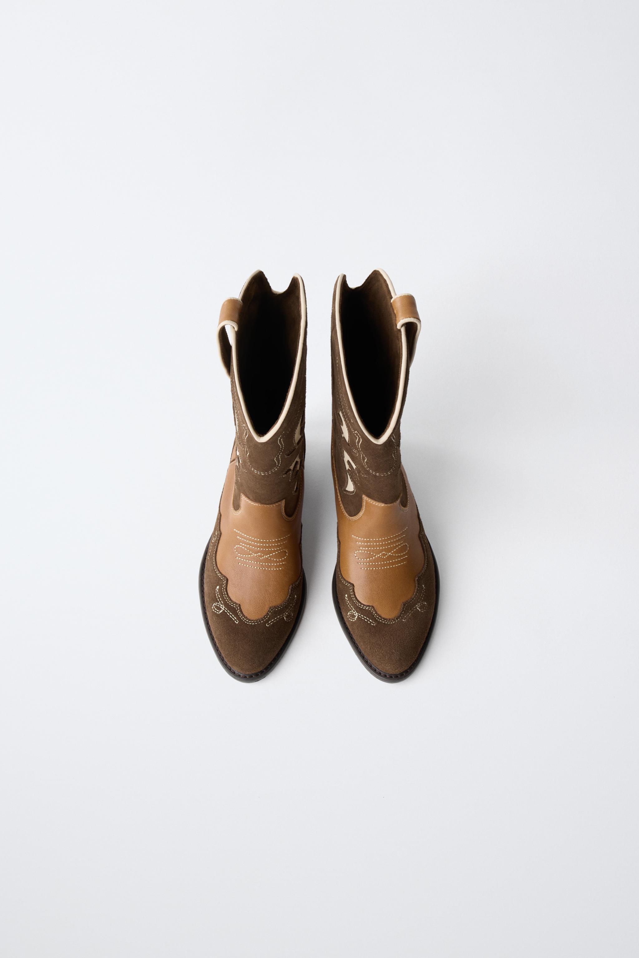 CONTRAST LEATHER COWBOY BOOTS