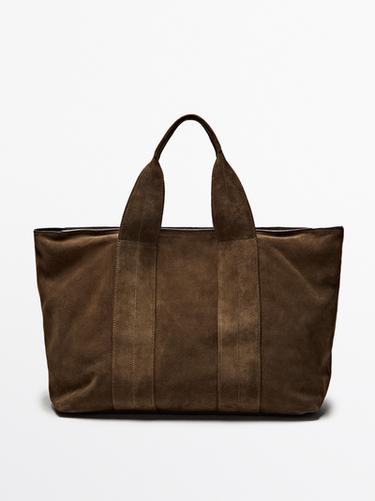 Bolso shopper piel serraje - Marrón de Zara