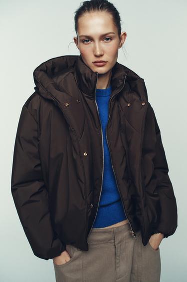 WATER-REPELLENT WINDPROOF PUFFER ANORAK WITH HOODIE - Brown by Zara