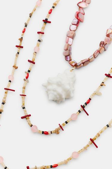 LOT DE 3 COLLIERS COQUILLAGES PIERRE - Rose de Zara - Image 2