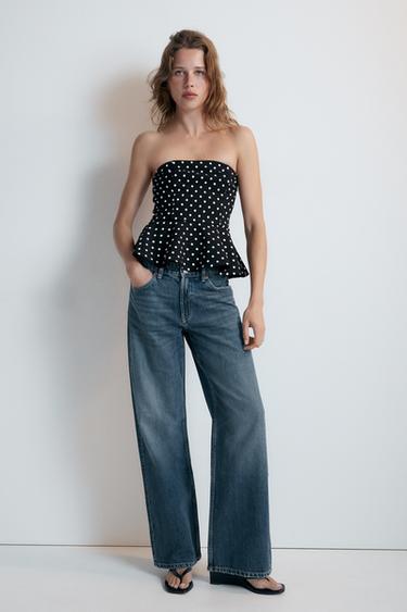 POLKA DOT BANDEAU PEPLUM TOP - Black / White by Zara